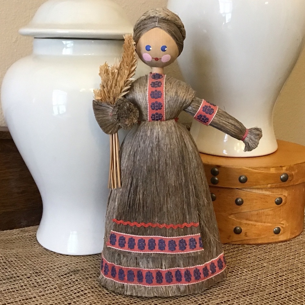 Vintage Russian Slavic wood and horse hair folk art doll